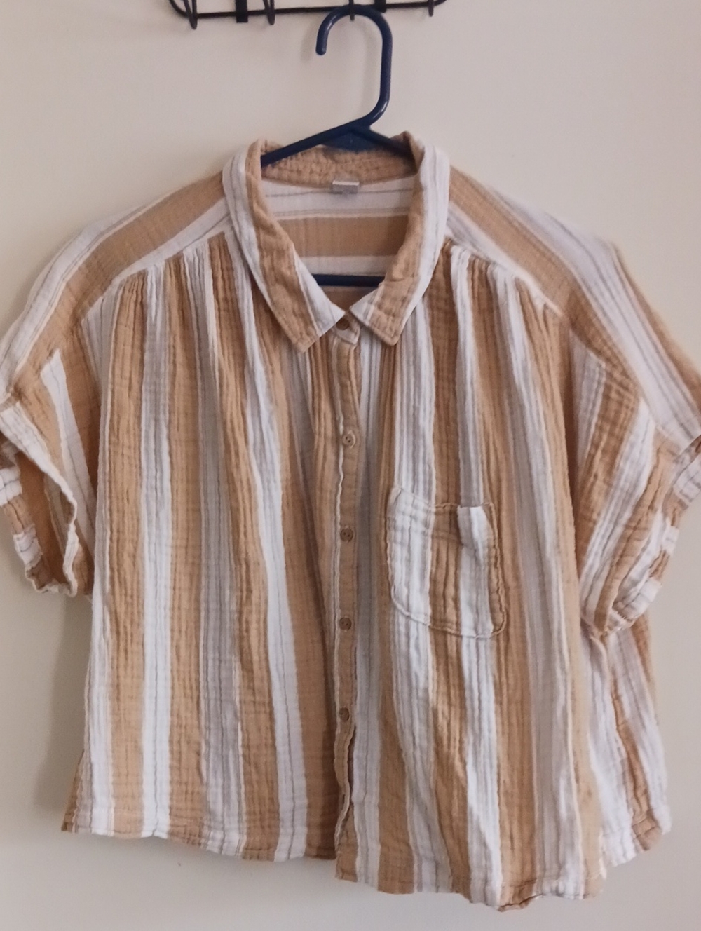 Old Navy Striped Button-Down Shirt - Tan & White